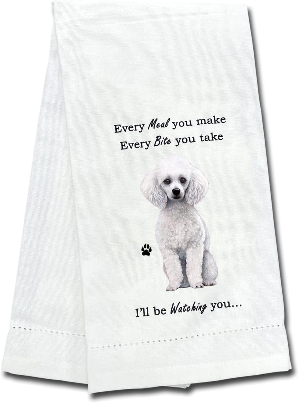 White Poodle Dog Lovers Kitchen Towel - Soft Highly Absorbent - Dish Towels for Washing Dishes - Tea Towels - Reusable - Quick Drying - 100% Natural Cotton