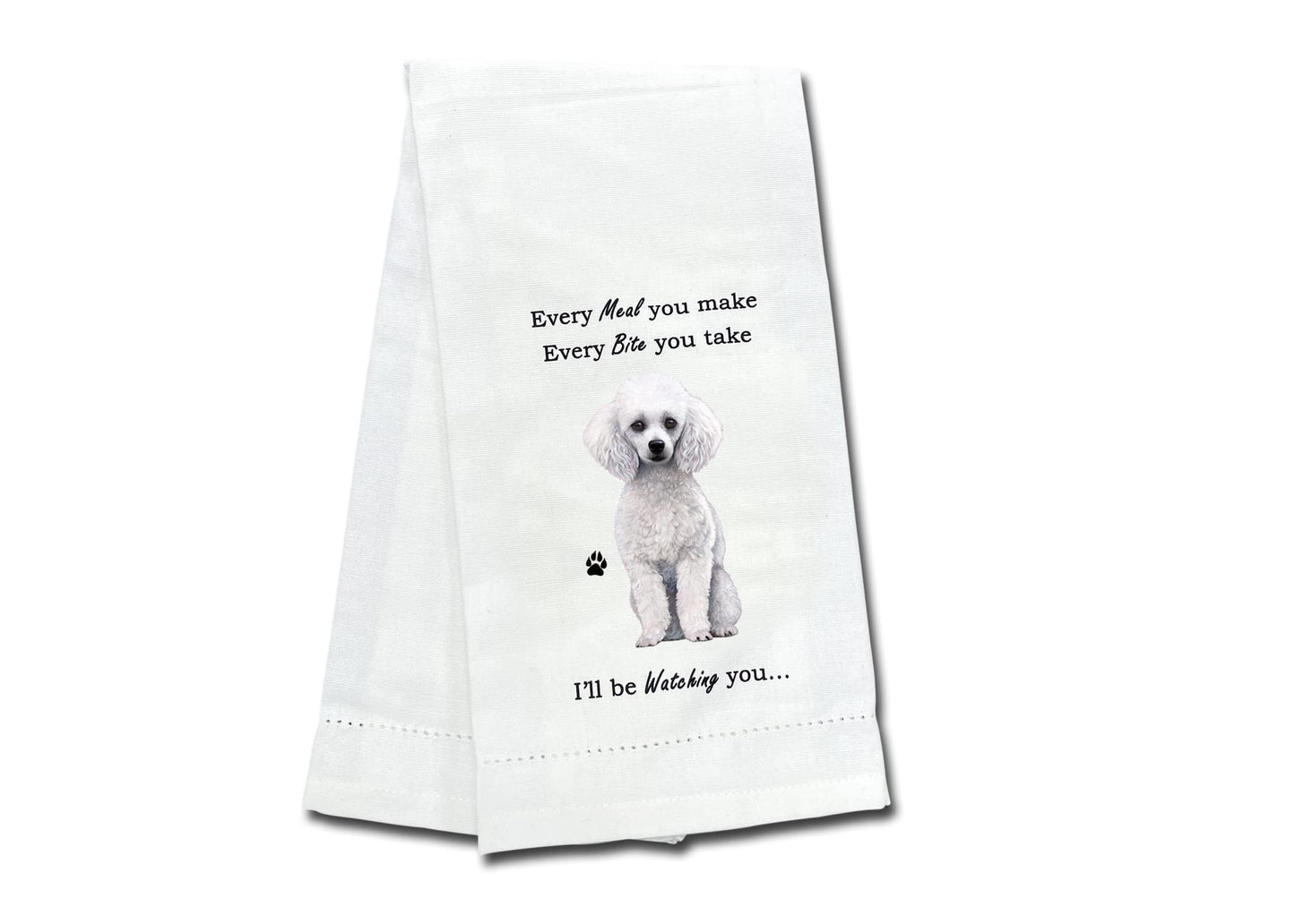 White Poodle Dog Lovers Kitchen Towel - Soft Highly Absorbent - Dish Towels for Washing Dishes - Tea Towels - Reusable - Quick Drying - 100% Natural Cotton