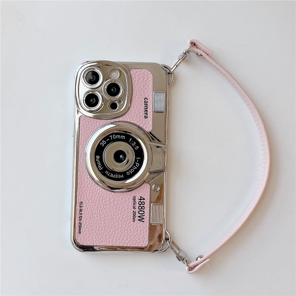 for iPhone 12 14 Pro Max 11 13 Pro Max Leather Pattern Protect Cover 3D Camera Hand Strap Couple Gift case,6,for iPhone 13