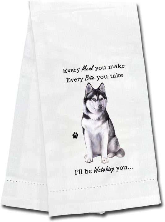 Siberian Husky Dog Lovers Kitchen Towel - Soft Highly Absorbent - Dish Towels for Washing Dishes - Tea Towels - Reusable - Quick Drying - 100% Natural Cotton