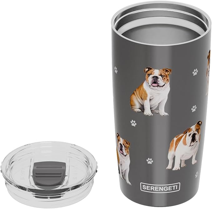 Bulldog Lovers 20 Oz. Stainless Steel, Vacuum Insulated Tumbler with Spill Proof Lid - 3D Print - Insulated Travel mug for Hot or Cold Drinks