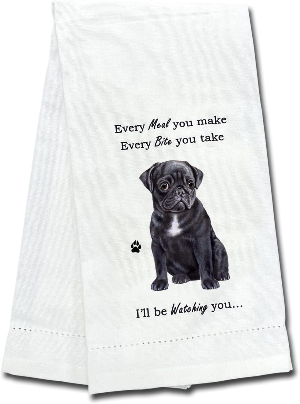 Black Pug Kitchen Towel - Soft Highly Absorbent - Black Pug Gifts - Dish&Tea Towels - Reusable - Quick Drying - 100% Natural Cotton