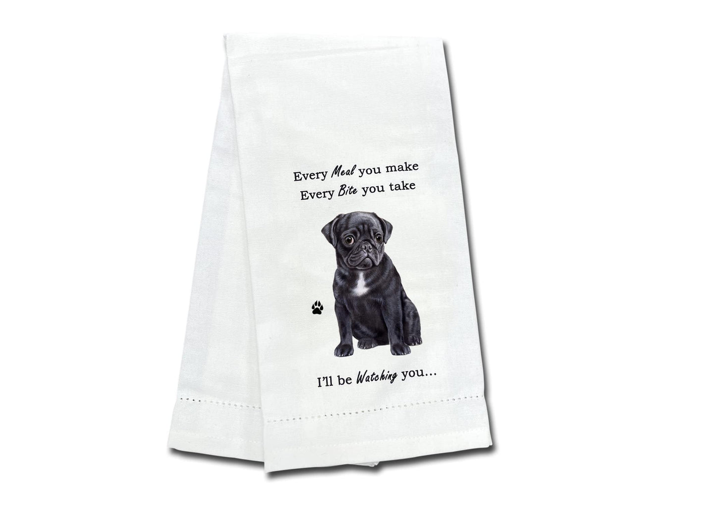 Black Pug Kitchen Towel - Soft Highly Absorbent - Black Pug Gifts - Dish&Tea Towels - Reusable - Quick Drying - 100% Natural Cotton