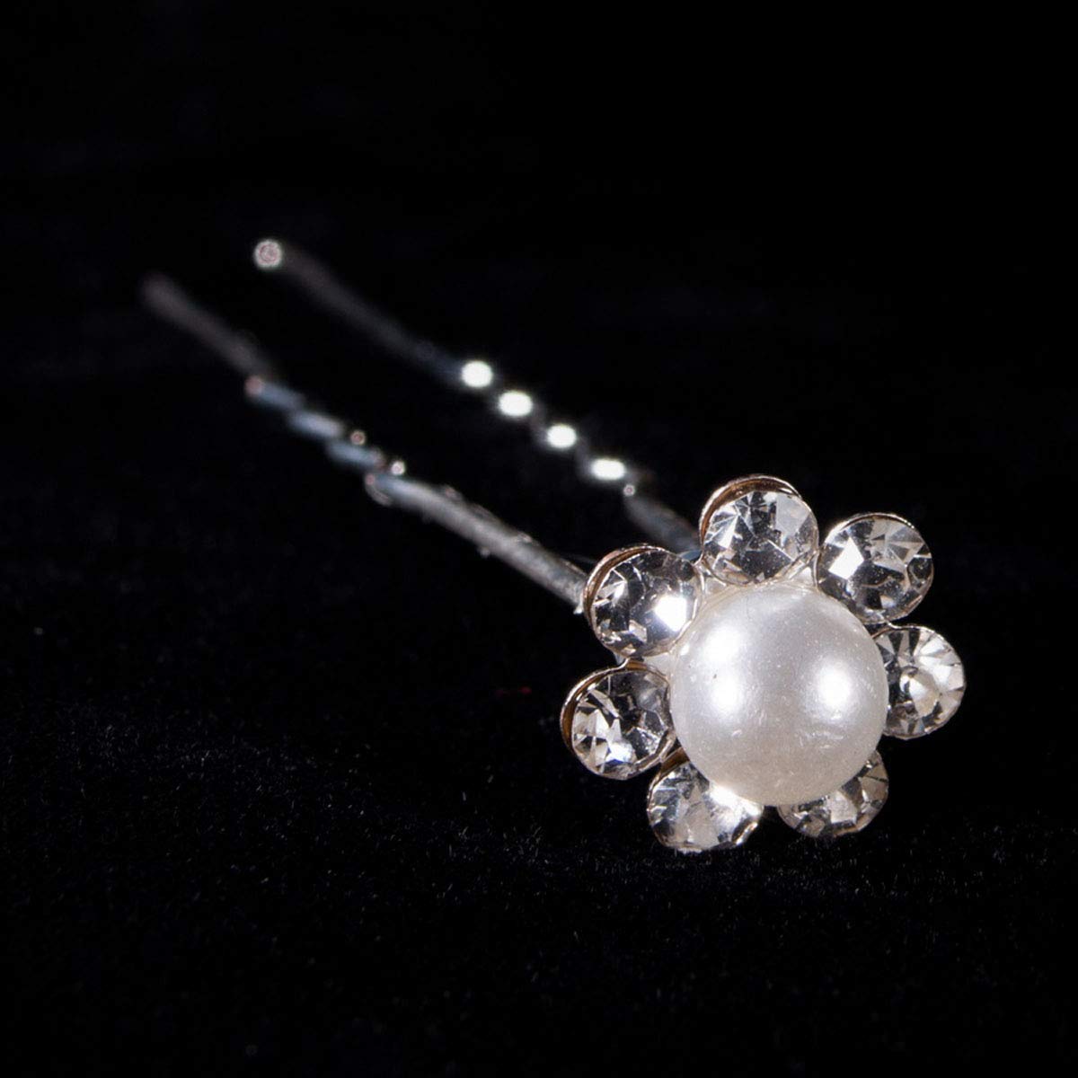 Bridal Crystal Rhinestone Pearl Flower Hair Pins - 24-Pack (Silver)