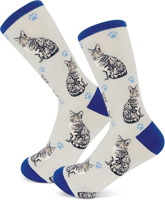 Tabby Silver Cat Pet Lover Socks - Fun - All Season - One Size Fits Most - For Women And Men – Cat And Dog Gifts