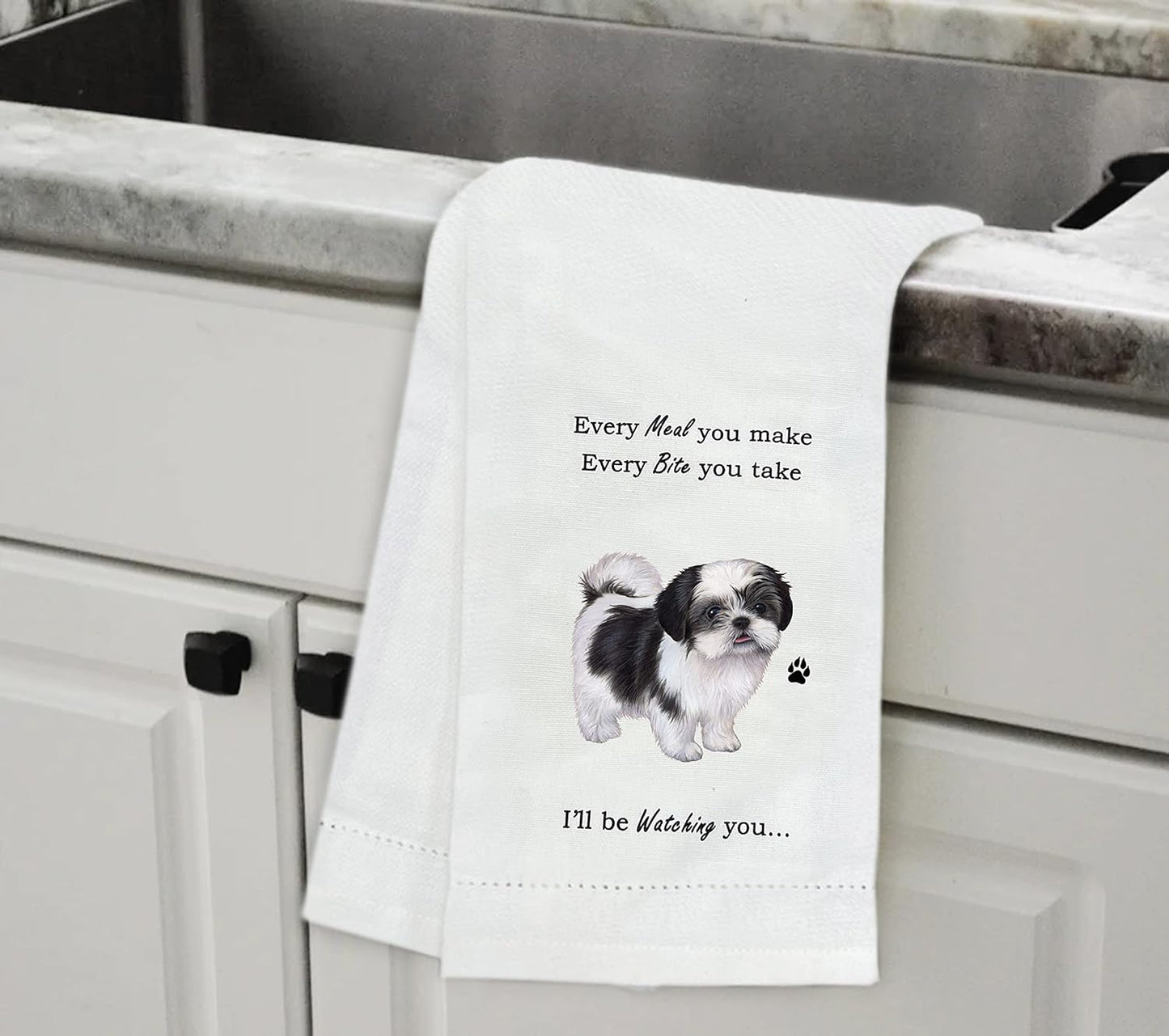 Black&White Shih Tzu Dog lovers Kitchen Towel Tea Towel- Soft Highly Absorbent - Reusable - Quick Drying - 100% Natural Cotton