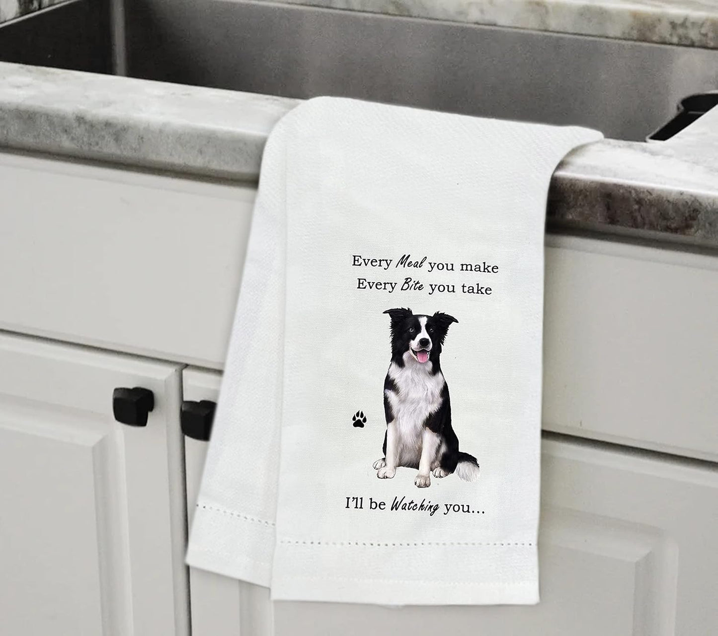 Border Collie Dog Lovers Kitchen Towel, Tea Towel - Soft Highly Absorbent - Reusable - Quick Drying - 100% Natural Cotton