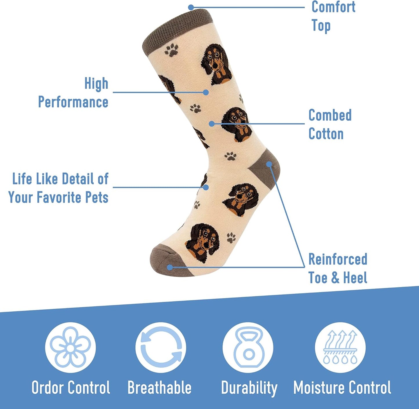 Red Dachshund Dog lover Socks - Fun Unisex ,Cute Pattern Casual Crew One Size Fits most