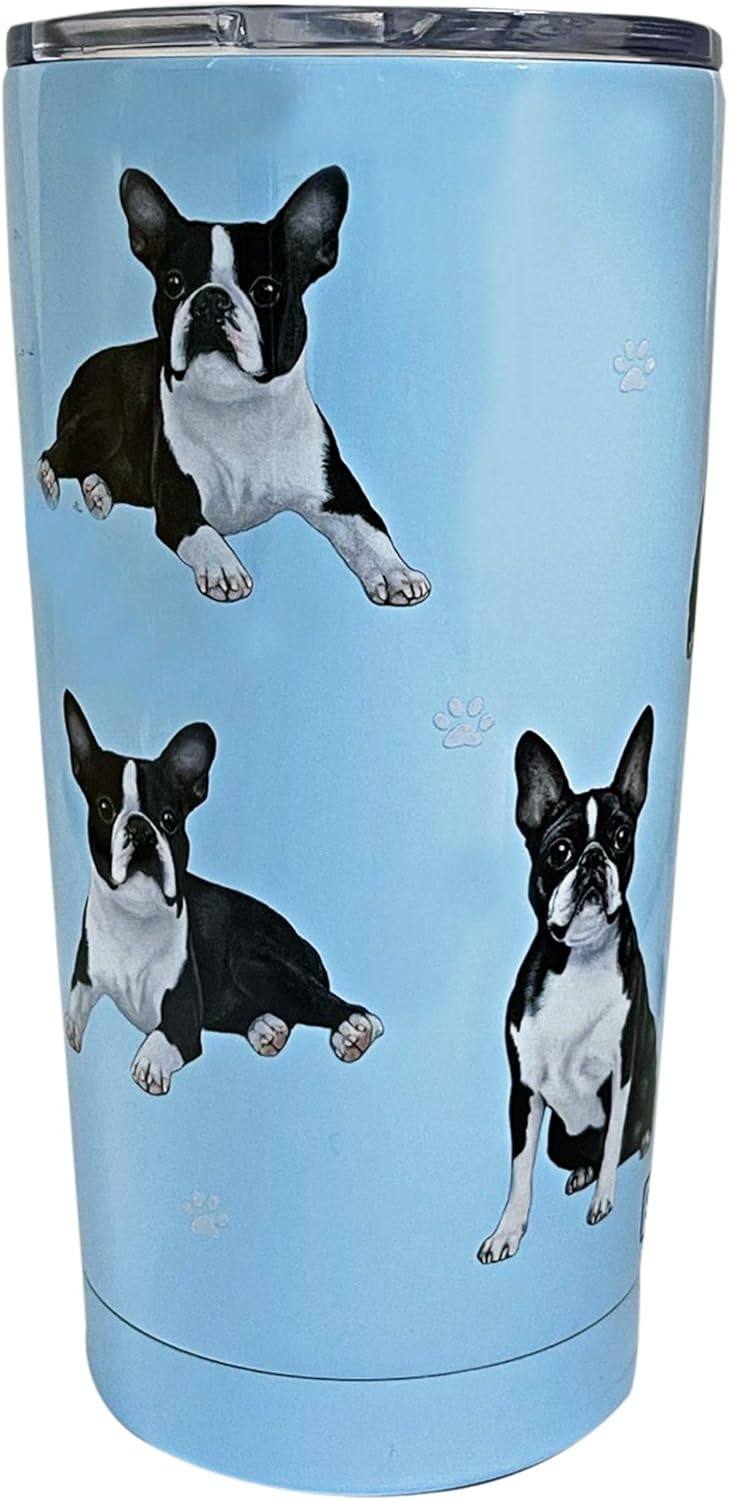 Boston Terrier Dog Lovers Tumbler - Stainless Steel, Vacuum Insulated Tumbler with Spill Proof Lid - 3D Print - Insulated Travel mug for Hot or Cold Drinks