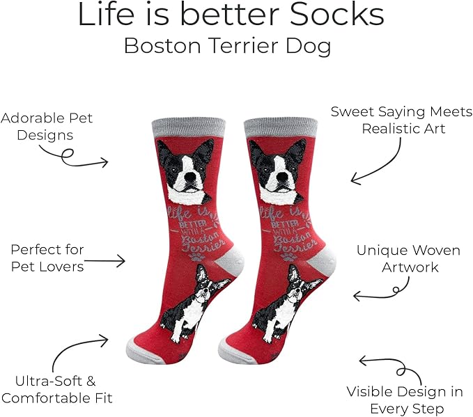 Boston Terrier Dog Lovers Socks - All Season - One Size Fits Most - Unisex,Premium Quality