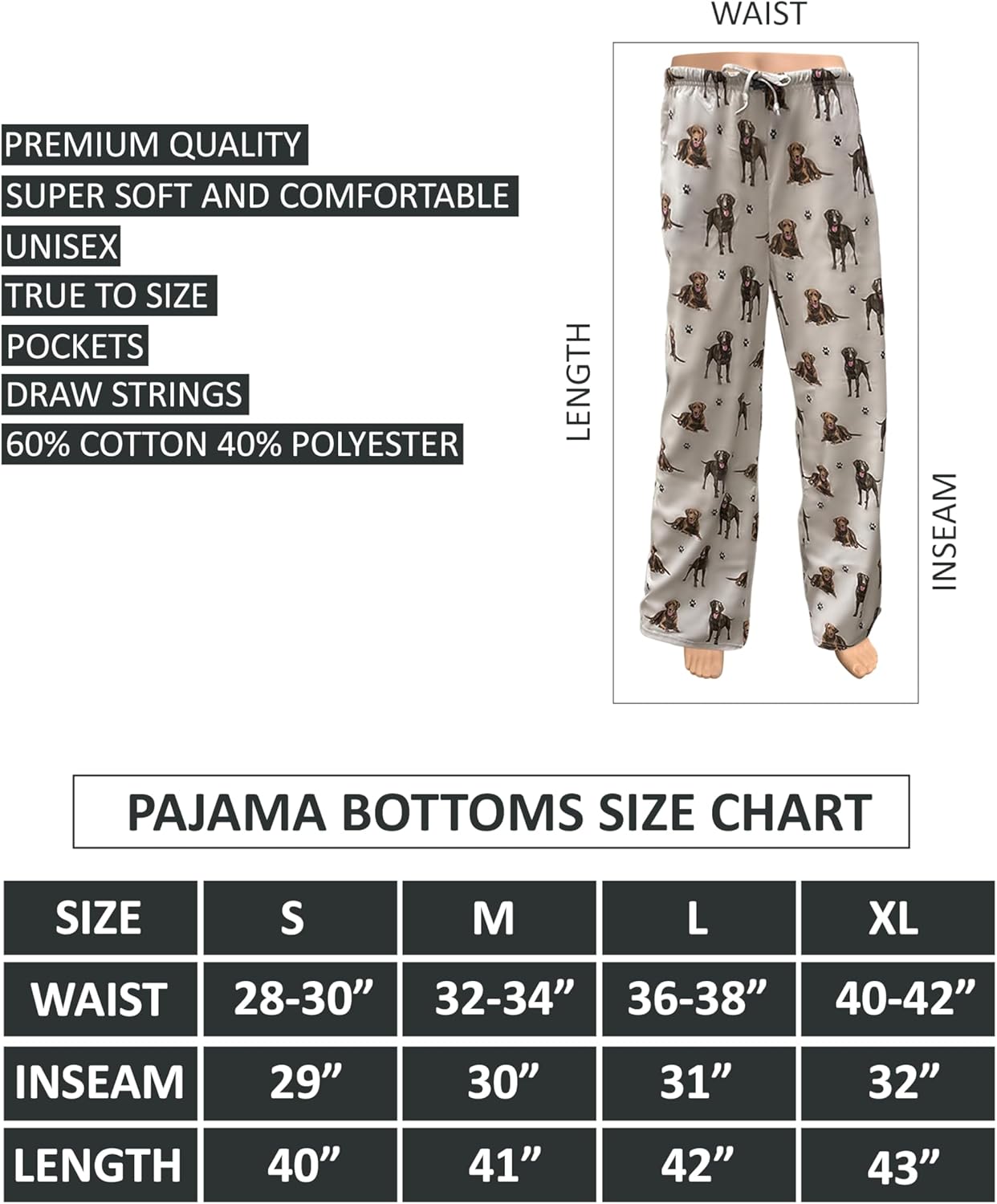 Chocolate Lab Dog Lovers Unisex Cotton PJ Bottoms – Super Soft and Comfortable – men and women