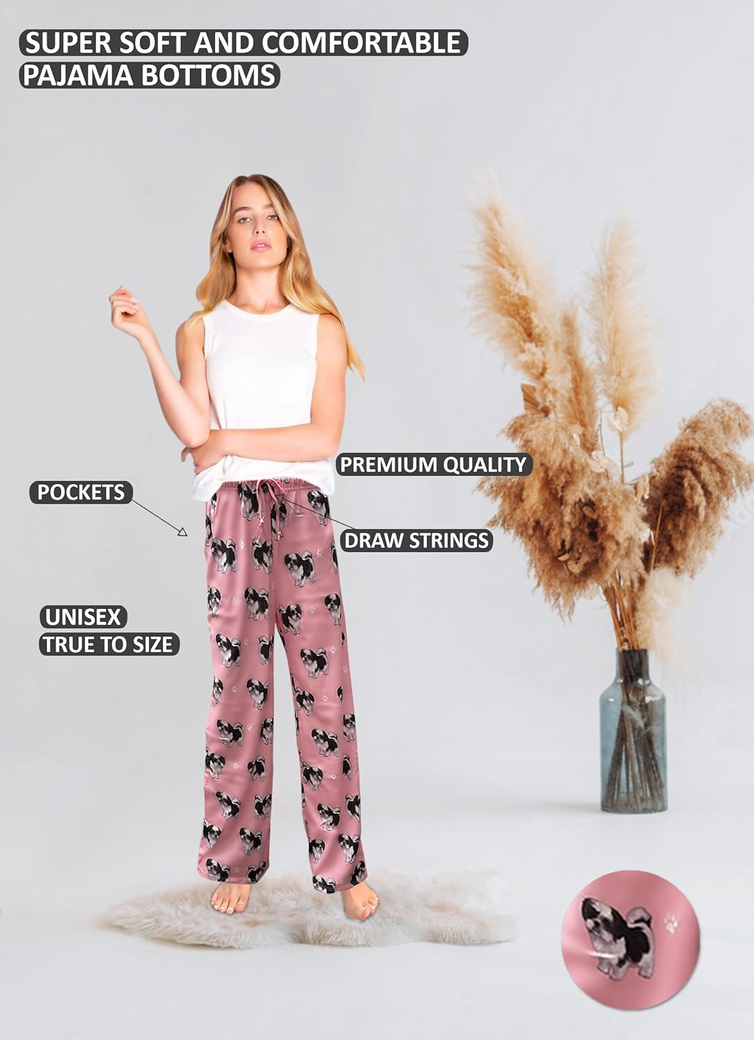 Shih Tzu Dog lovers Unisex Lightweight Cotton Blend Pajama Bottoms –Unisex  Super Soft and Comfortable – Perfect for Shih Tzu Gifts