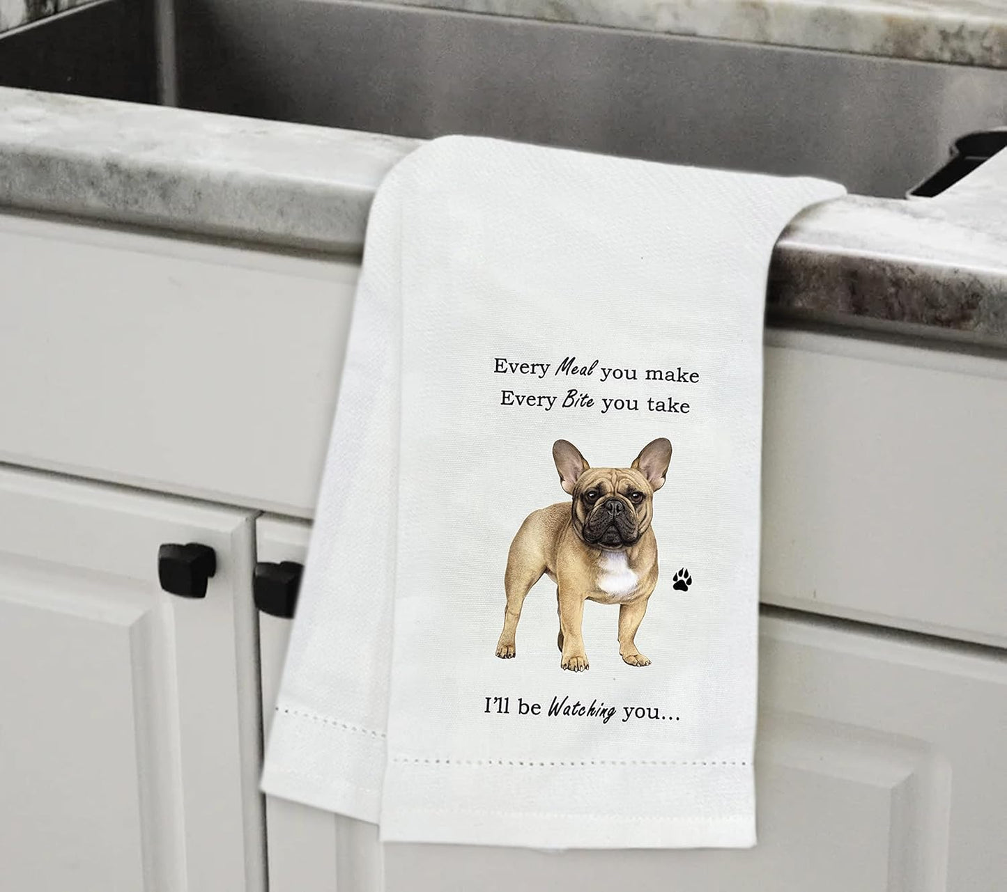 French Bulldog Kitchen Towel - Soft Highly Absorbent - Dish Towels for Washing Dishes - Tea Towels - Reusable - Quick Drying - 100% Natural Cotton