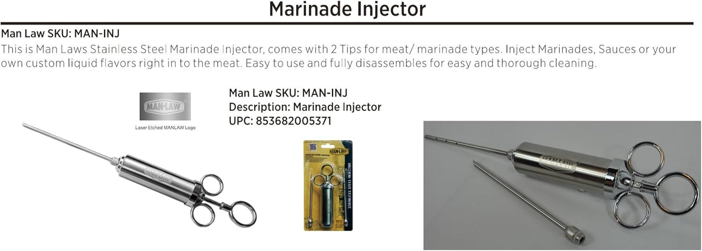 Man Law BBQ Products Man-INJ Basting/Seasoning Series 2.0 Ounce Marinade Injector-Stainless Steel, One Size