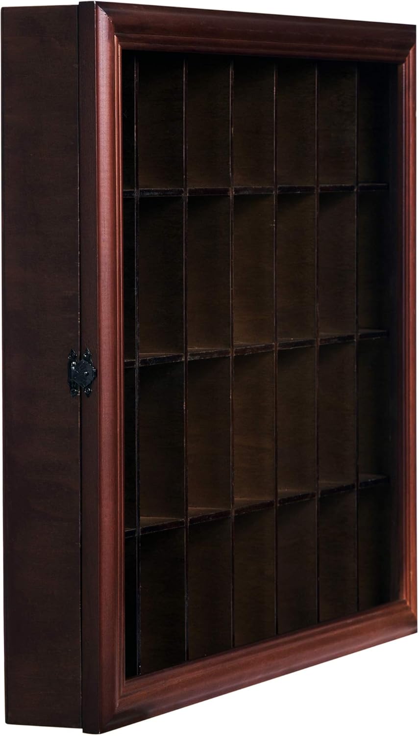 Gallery Solutions - 18x16 Shot Glass Collection - Display Case - Hinged Front - Shot Glass Collection - Cherry Walnut - 28 Shot Glasses - Bar, Home, Office Accessories - Organizer - Glass Rack