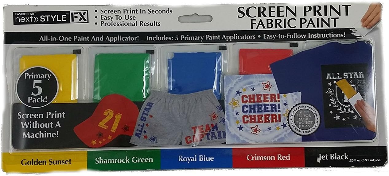 Next Style FX Screen Print Fabric Paint, 5-Pack
