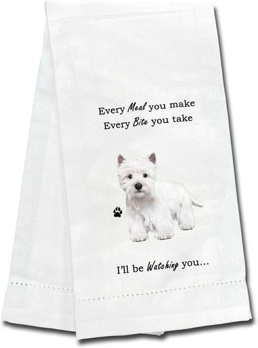 Westie Kitchen Towels - Soft, Highly Absorbent - Westie Gifts - Dish & Tea Towels - Reusable, Quick Drying - 100% Natural Cotton