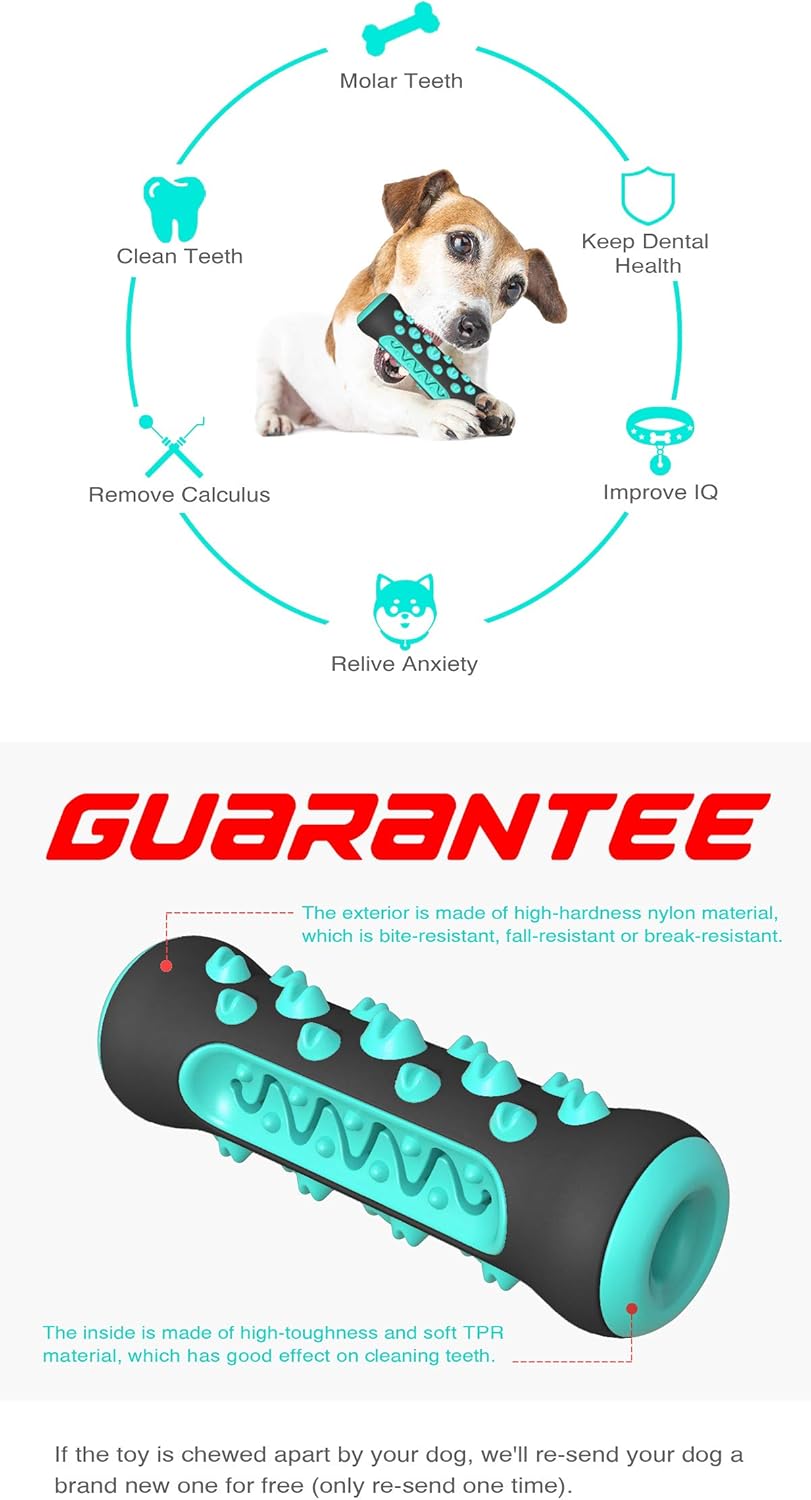 Dog Toys for Aggressive Chewers, Tough Toothbrush Puppy Chew Toy, Indestructible Rubber Toys for Pet Training, Teeth Cleaning, Playing and Chewing for Medium & Large Breeds (BlackBlue)