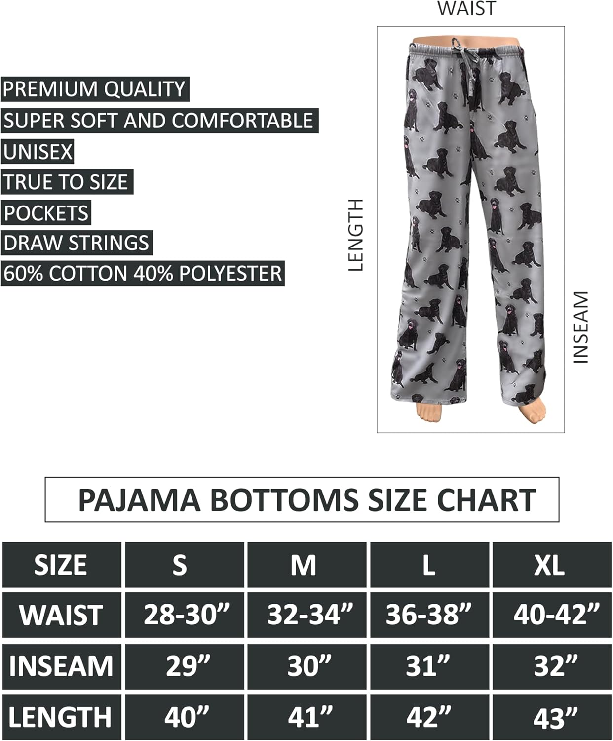 Black Lab Dog Lovers Unisex Lightweight Cotton Blend Pajama Bottoms – Soft and Comfortable – Perfect for Black Lab Gifts