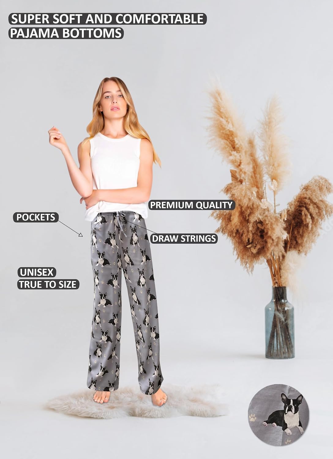 Boston Terrier  Dog ,Pet Lovers  Lounge Pants - Dog Pajama Pants Bottoms -Ultra premium quality