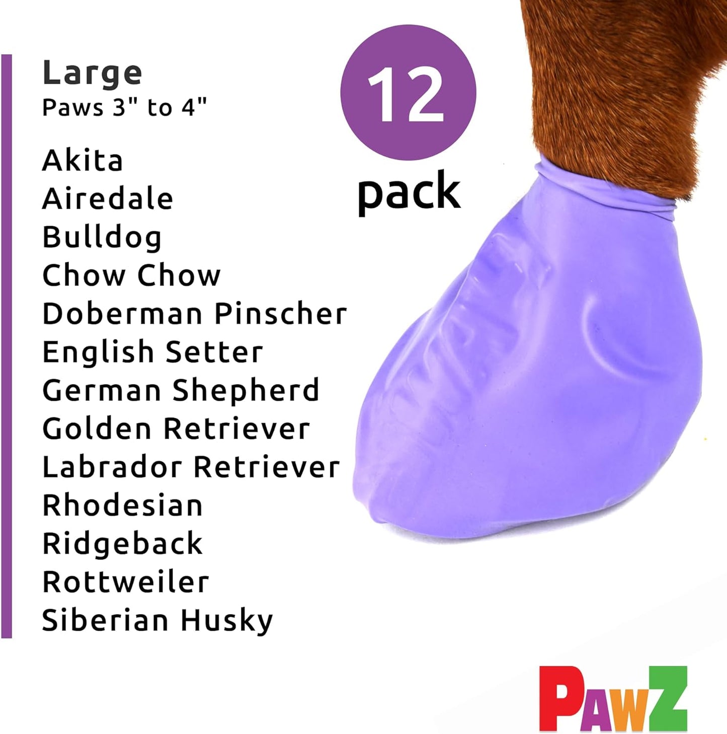 WPawz Purple Water-Proof Dog Boot, Large, Up to 4-Inch, 12 Disposable-Reusable Boots