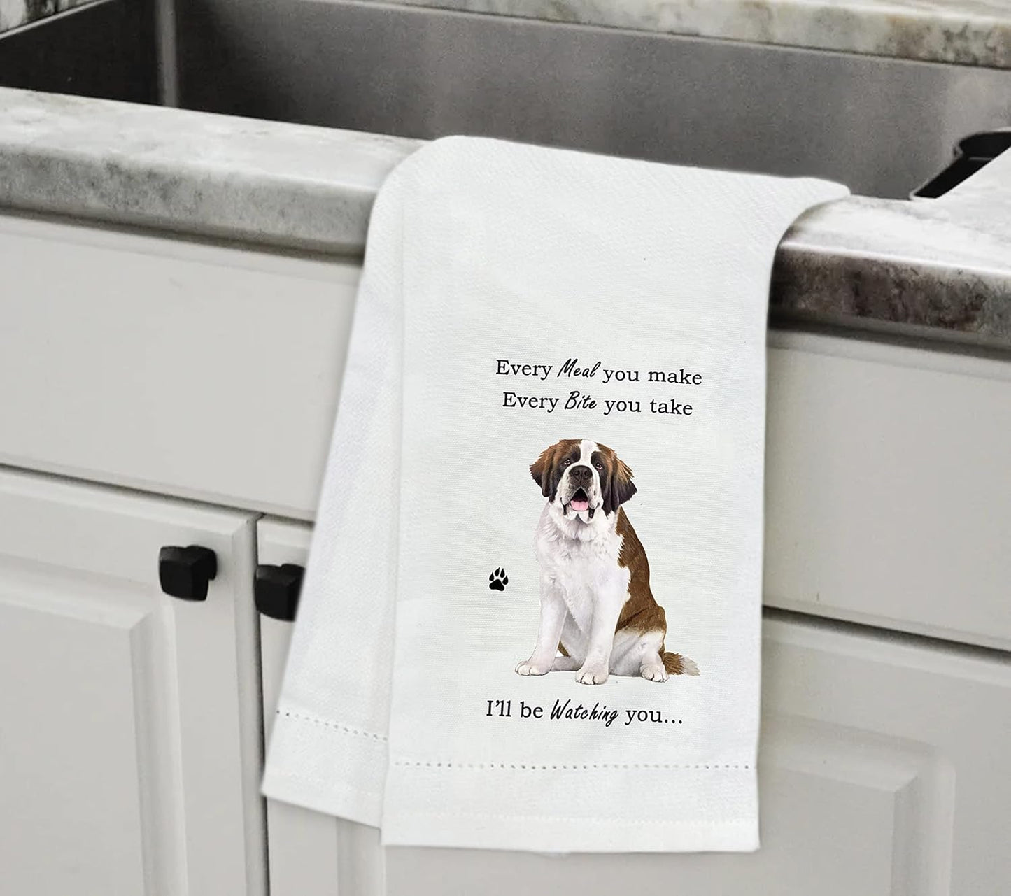 Saint Bernard Dog Lovers Kitchen Towel - Soft Highly Absorbent - Dish Towels for Washing Dishes - Tea Towels - Reusable - Quick Drying - 100% Natural Cotton