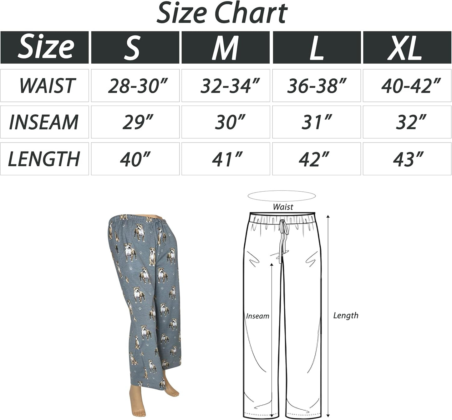 Pit Bull Pet Lover Pajama Pants – New Cotton Blend - All Season - Comfort Fit Lounge Pants for Women and Men