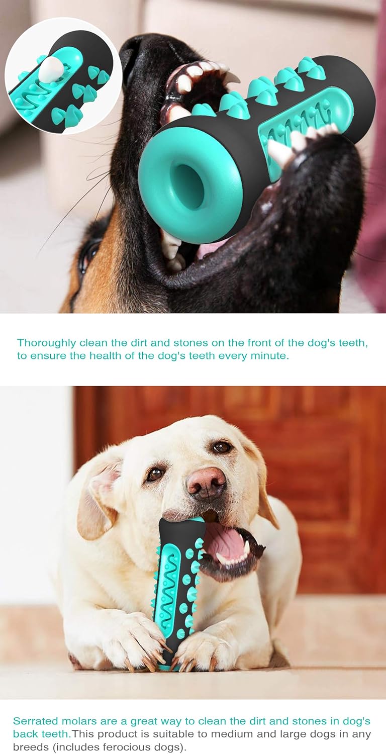 Dog Toys for Aggressive Chewers, Tough Toothbrush Puppy Chew Toy, Indestructible Rubber Toys for Pet Training, Teeth Cleaning, Playing and Chewing for Medium & Large Breeds (BlackBlue)