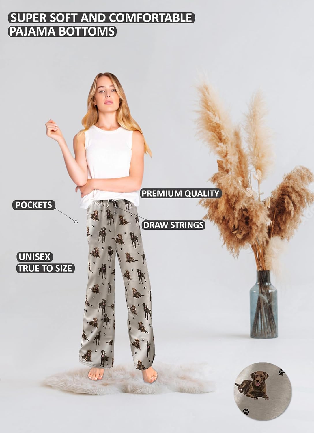 Chocolate Lab Dog Lovers Unisex Cotton PJ Bottoms – Super Soft and Comfortable – men and women