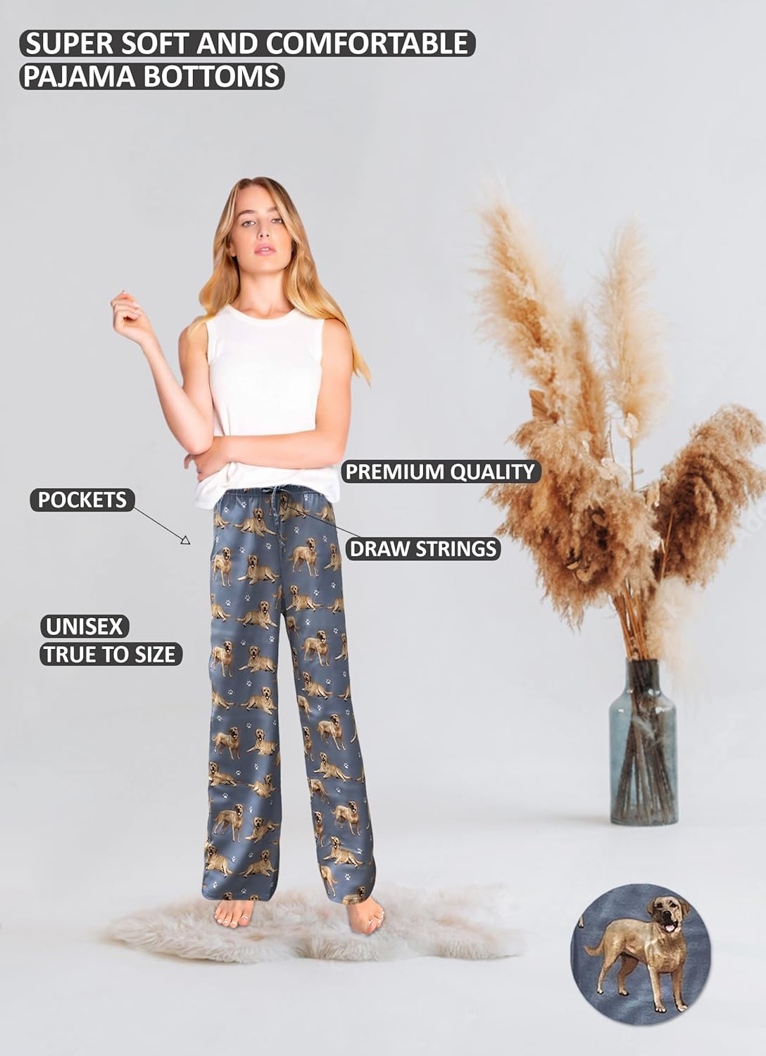 Yellow Lab Lovers Unisex Lightweight Cotton Blend Pajama Bottoms – Super Soft and Comfortable – Perfect for Yellow Lab Gifts