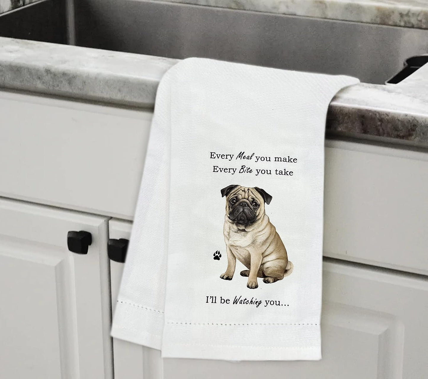 Pug Lovers Kitchen Towel - Soft Highly Absorbent- Dish & Tea Towels - Reusable - Quick Drying - 100% Natural Cotton