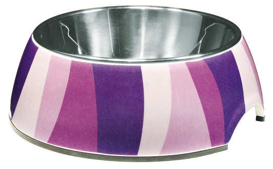 Dogit 2-in-1 Durable Dog Bowl, Food and Water Bowl for Dogs with Removable Stainless Steel Insert for Easy Cleaning, Purple Zebra Pattern, Small