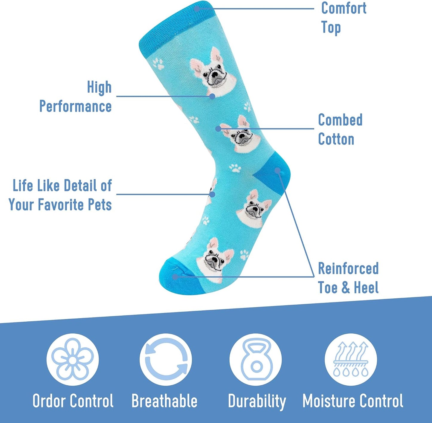 French Bulldog Dog Lovers Socks Unisex Pet Lover Cute Pattern Casual Crew One Size Fits most