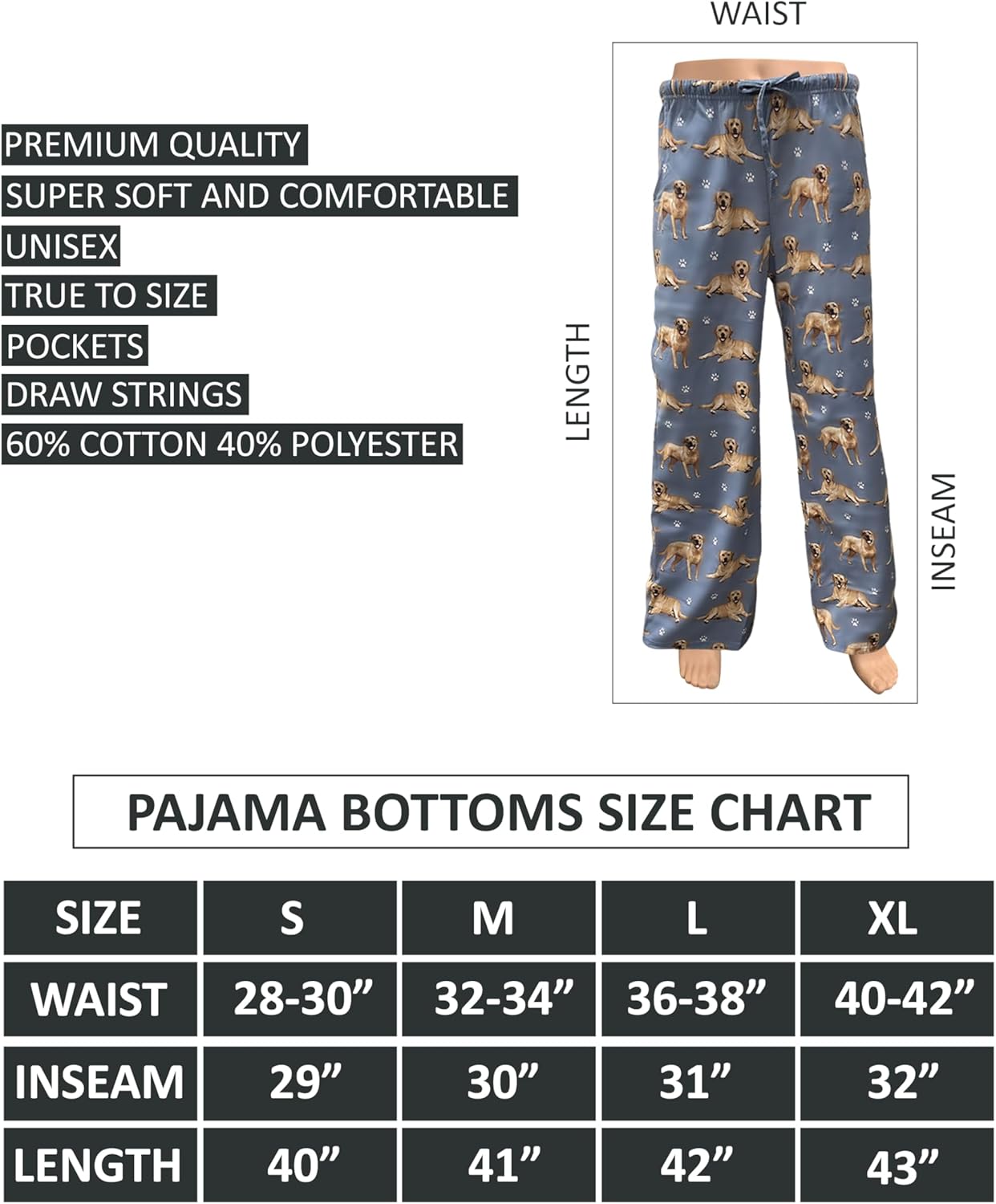 Yellow Lab Lovers Unisex Lightweight Cotton Blend Pajama Bottoms – Super Soft and Comfortable – Perfect for Yellow Lab Gifts