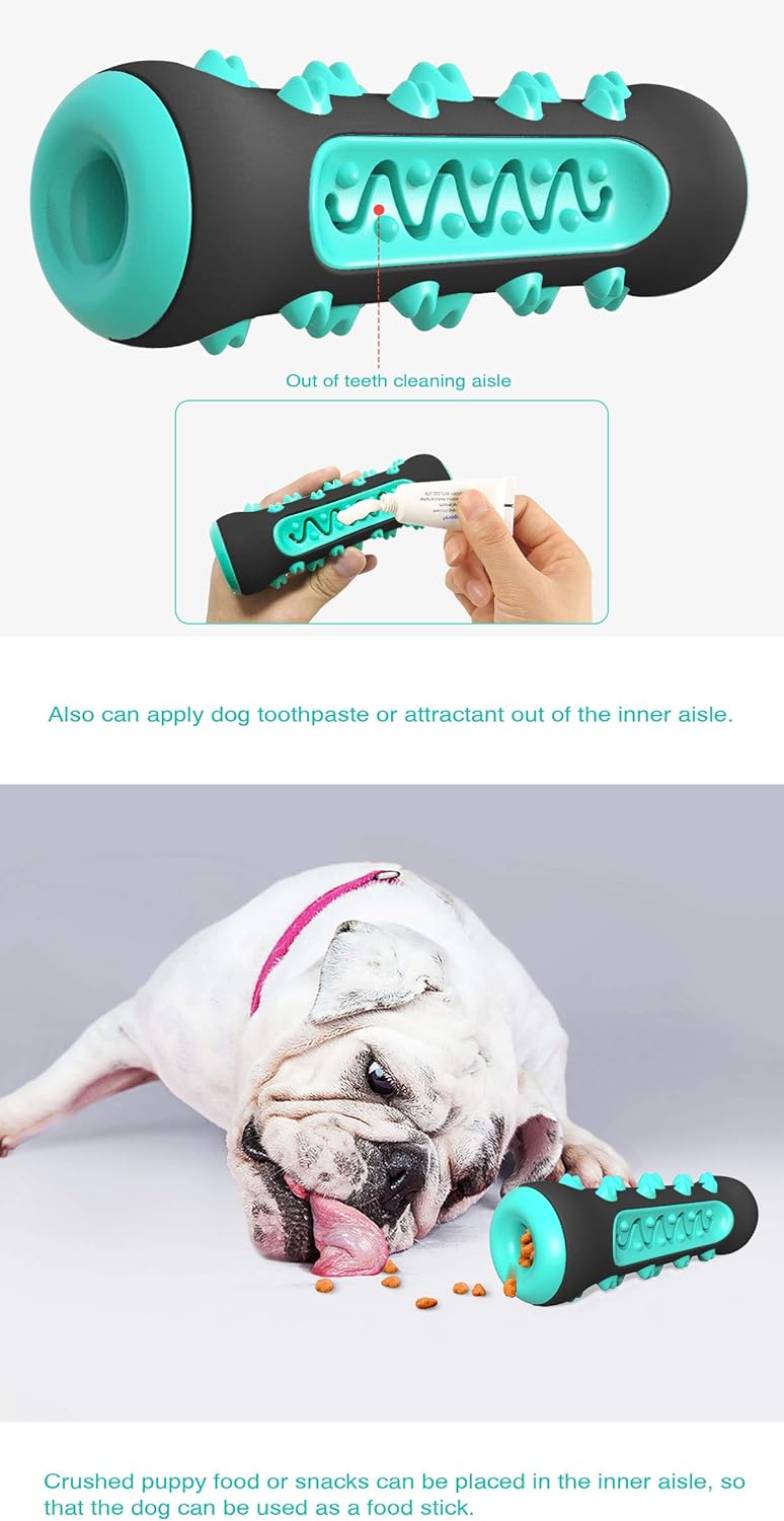 Dog Toys for Aggressive Chewers, Tough Toothbrush Puppy Chew Toy, Indestructible Rubber Toys for Pet Training, Teeth Cleaning, Playing and Chewing for Medium & Large Breeds (BlackBlue)