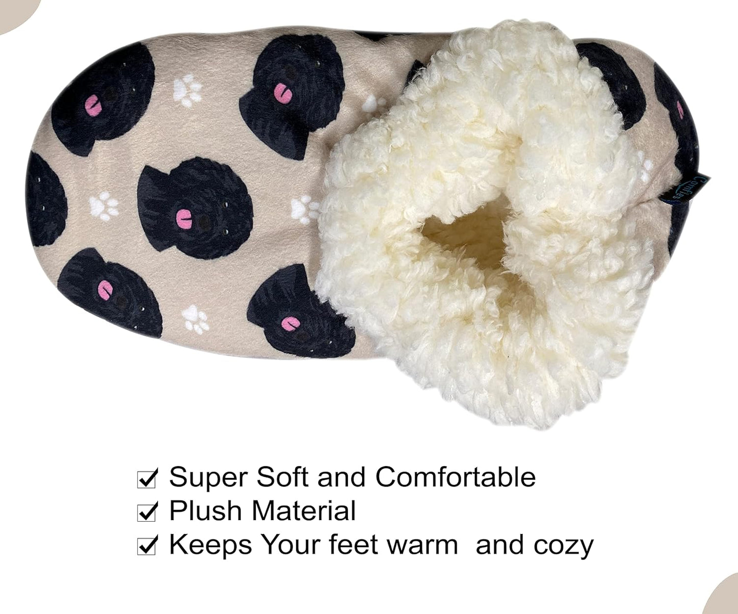 Black Labradoodle Super Soft Women/ Men Slippers - One Size Fits Most - Cozy House Slippers - Non Skid Bottom