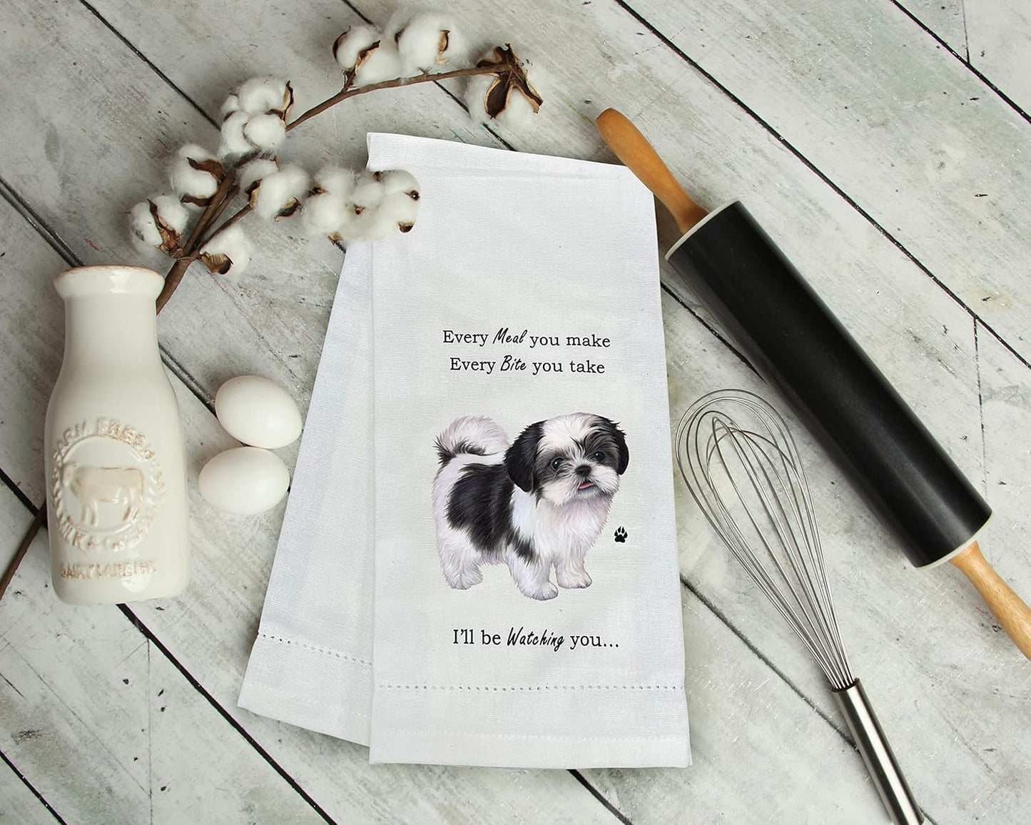 Black&White Shih Tzu Dog lovers Kitchen Towel Tea Towel- Soft Highly Absorbent - Reusable - Quick Drying - 100% Natural Cotton