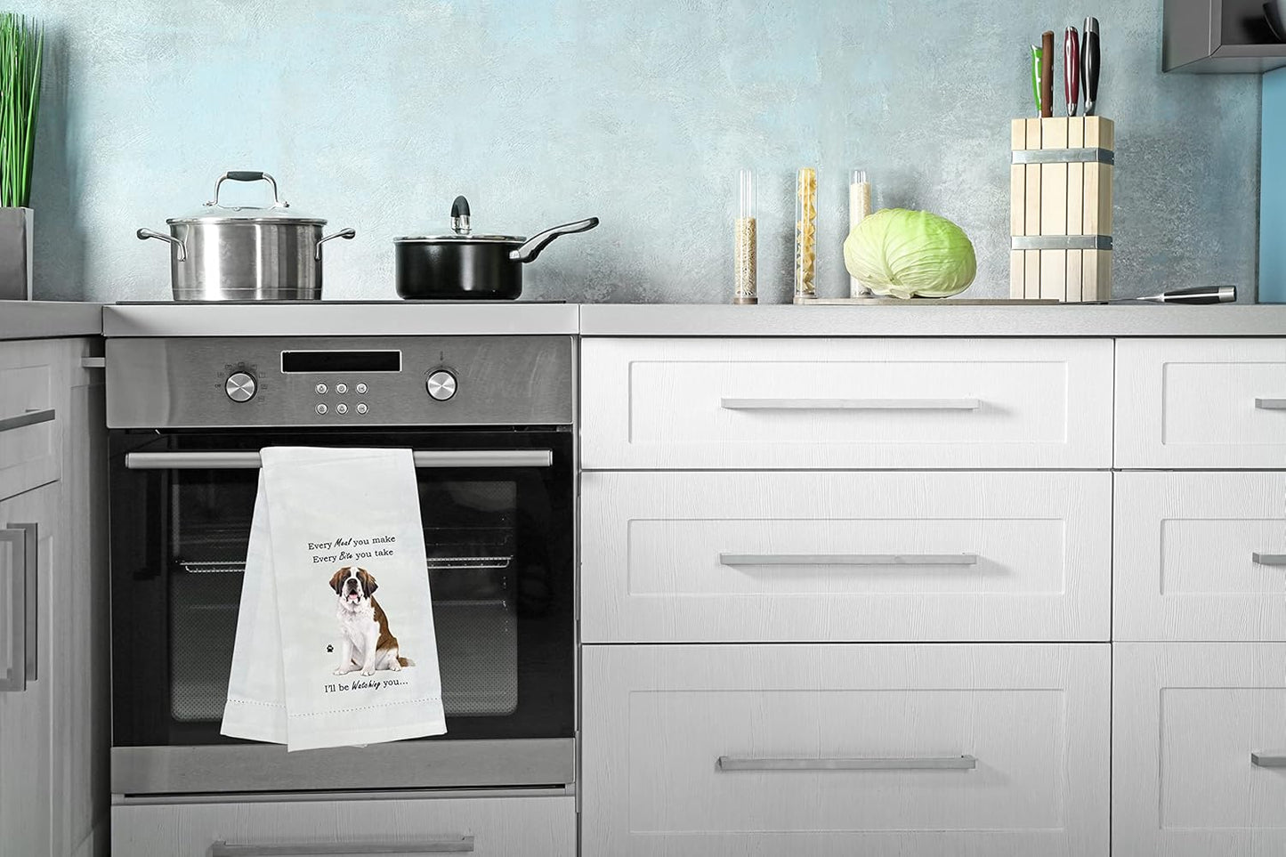 Saint Bernard Dog Lovers Kitchen Towel - Soft Highly Absorbent - Dish Towels for Washing Dishes - Tea Towels - Reusable - Quick Drying - 100% Natural Cotton