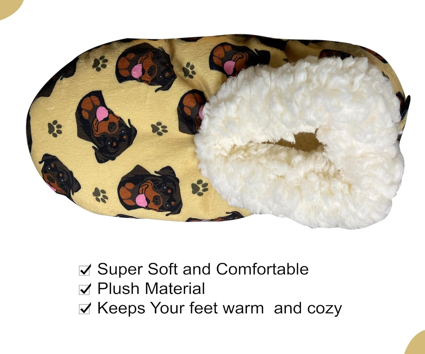 Rottweiler Dog Lovers Super Soft Slippers  - Cozy House Slippers - Non Skid Bottom - One Size Fits Most - Sherpa slipper - Pet Lover Gifts For Men And Women