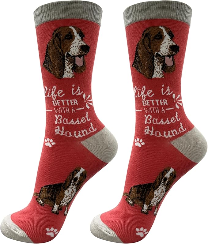 Basset Hound Dog Loves  Socks - All Season - One Size Fits Most - For Women And Men – Dog Gifts (Basset Hound)