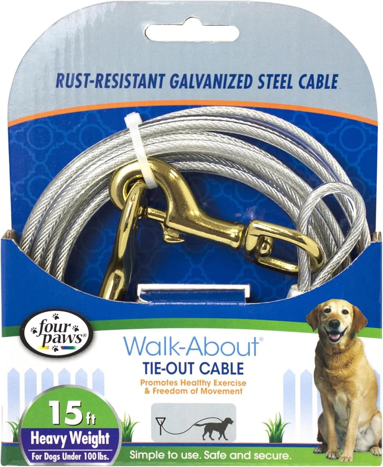 Four Paws Heavy Weight Tie Out Cable Silver 15 Feet