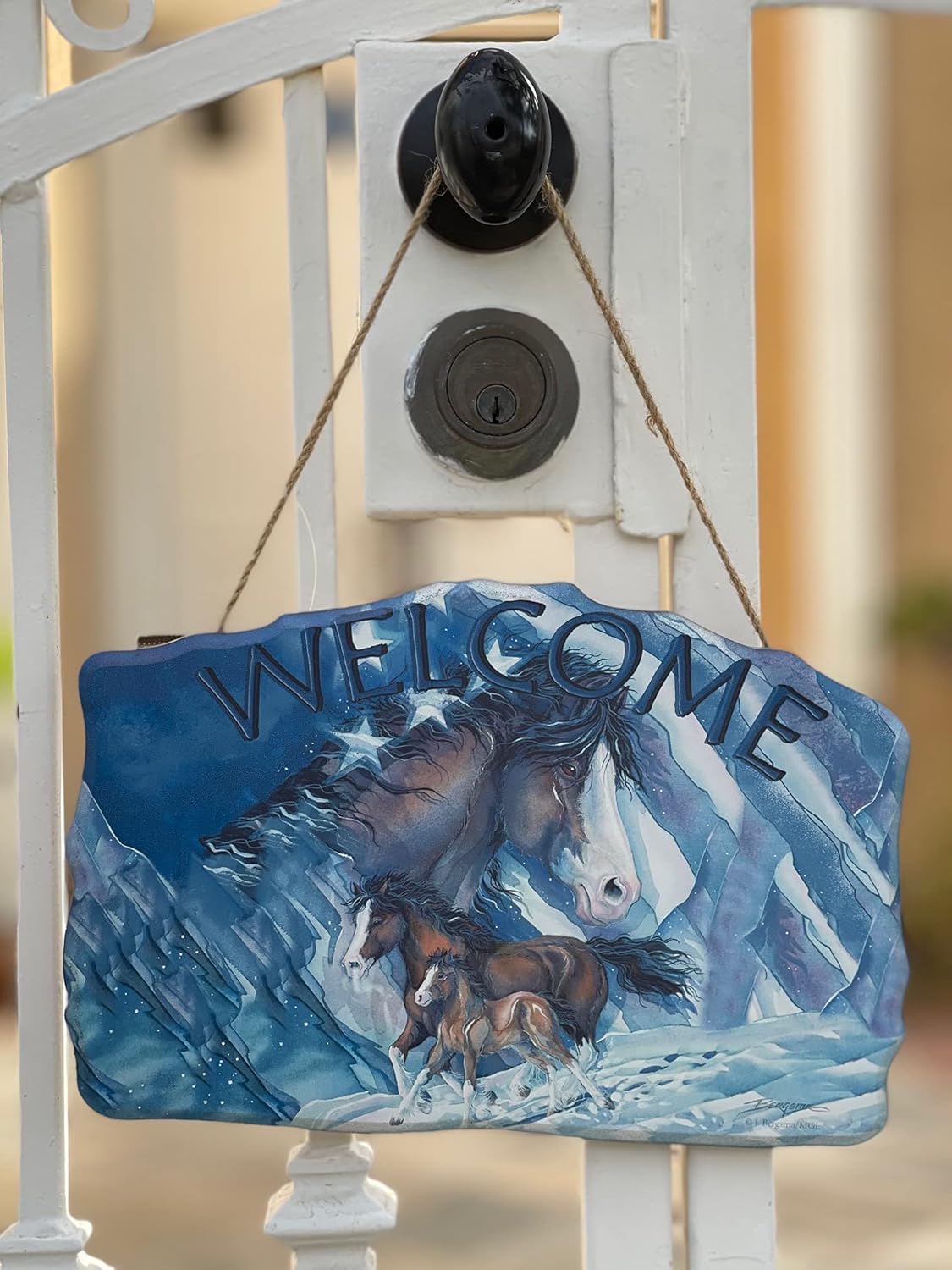 Welcome Wood Indian American Sign–Wood Sign Plaques for: Front Door/Porch/Home Interior/Wall/Room, Size of The Wood Plaque is 11.5" x 7.5",(3 Horses) DC12145F