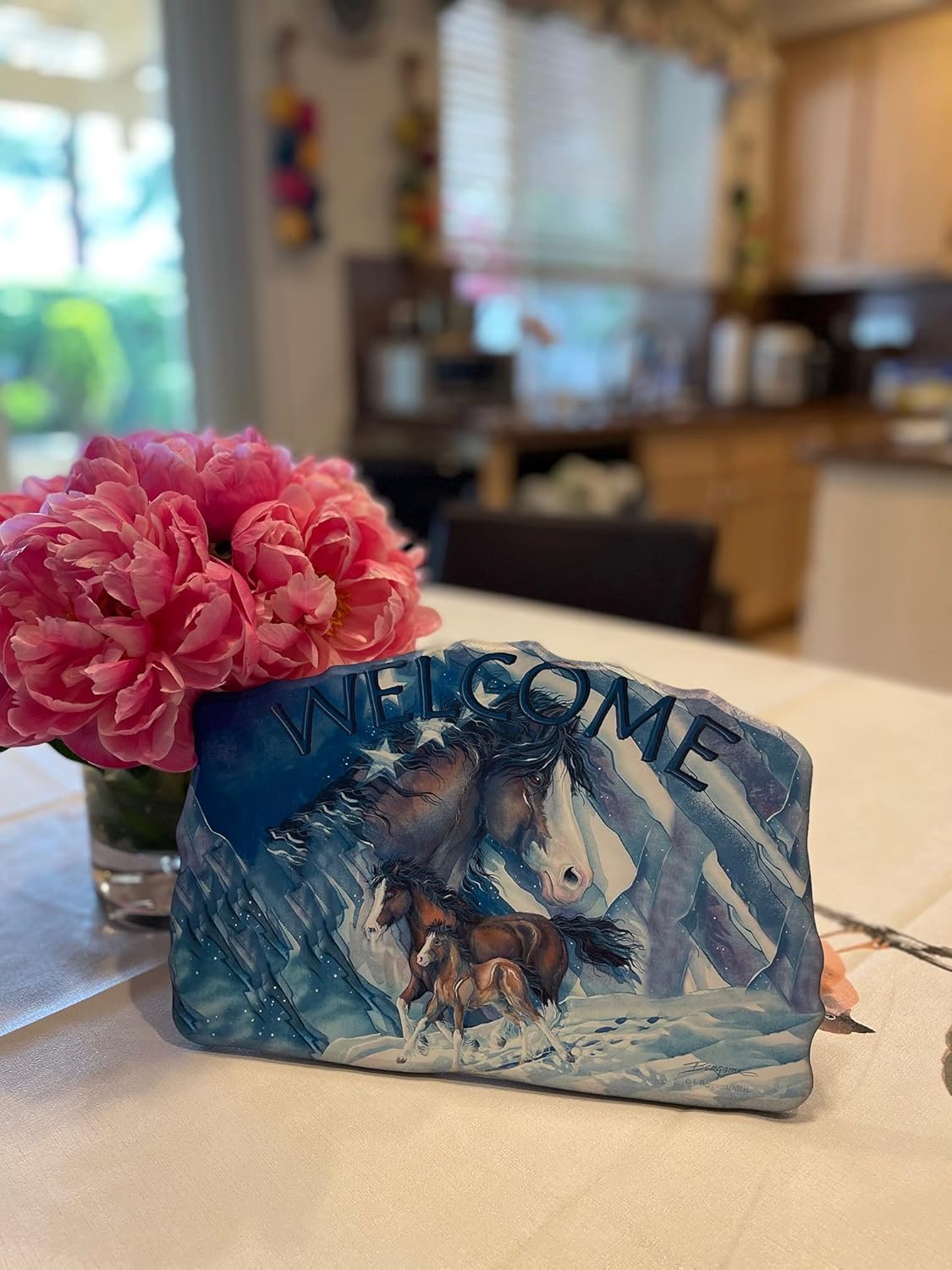 Welcome Wood Indian American Sign–Wood Sign Plaques for: Front Door/Porch/Home Interior/Wall/Room, Size of The Wood Plaque is 11.5" x 7.5",(3 Horses) DC12145F