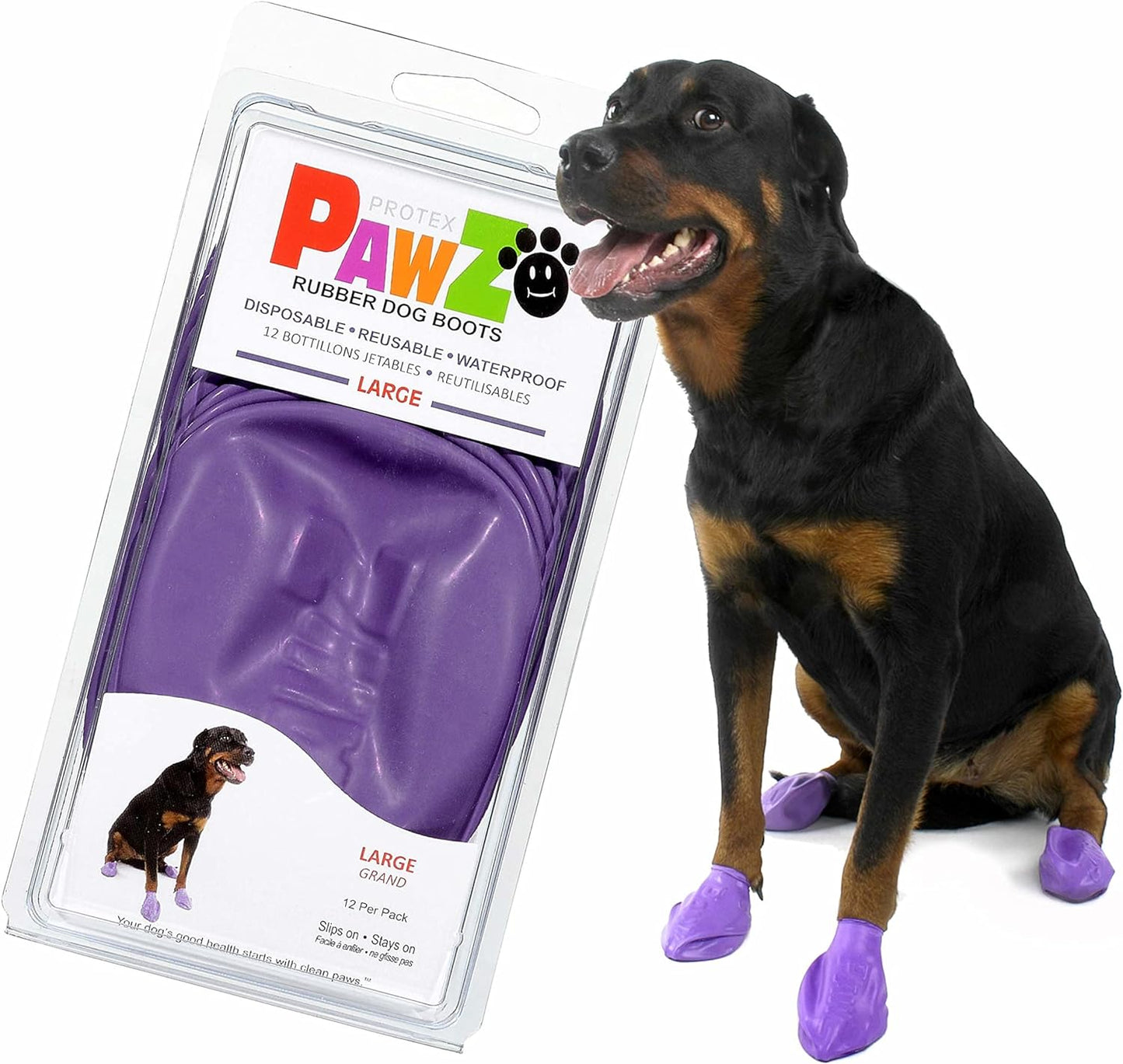 WPawz Purple Water-Proof Dog Boot, Large, Up to 4-Inch, 12 Disposable-Reusable Boots