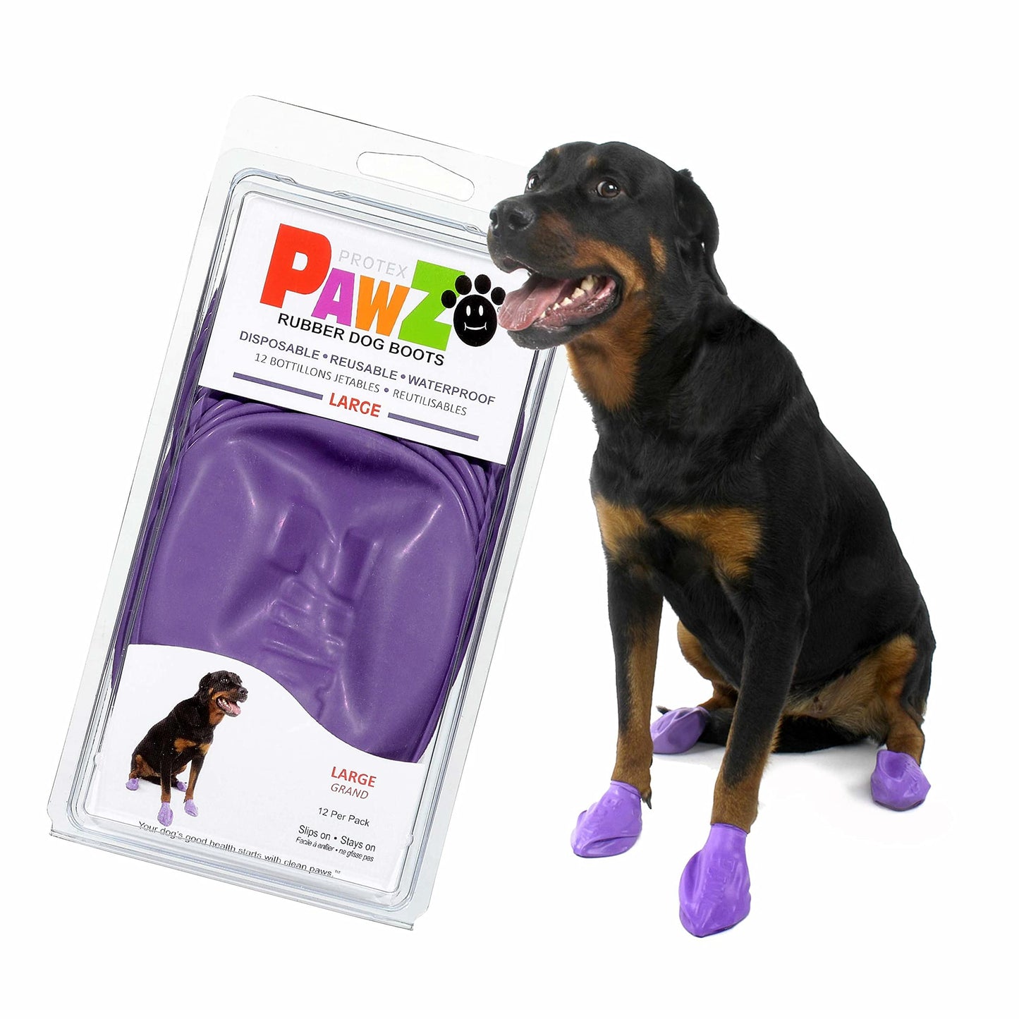 WPawz Purple Water-Proof Dog Boot, Large, Up to 4-Inch, 12 Disposable-Reusable Boots