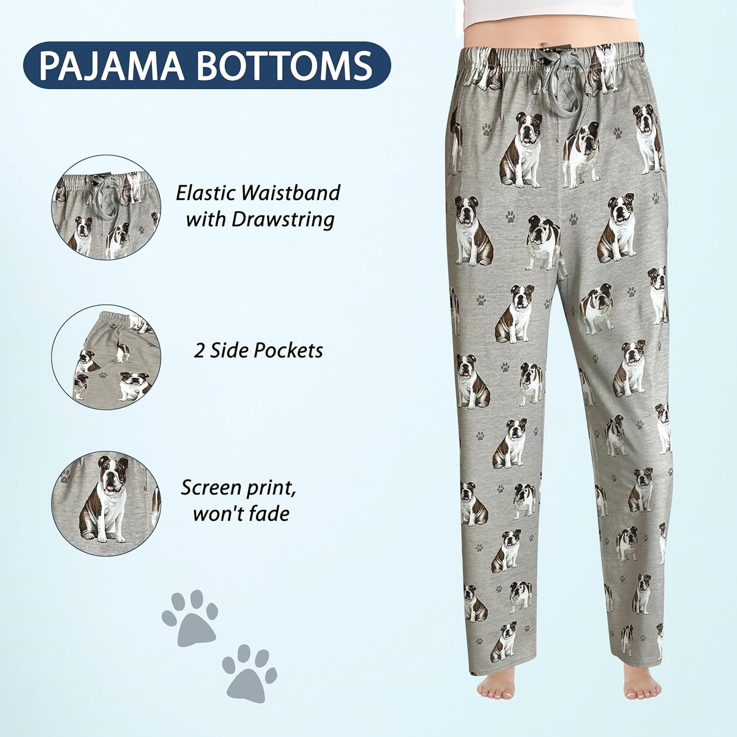 Bulldog  Lovers print Pajama  – New Cotton Blend premium quality- Unisex ,All Season