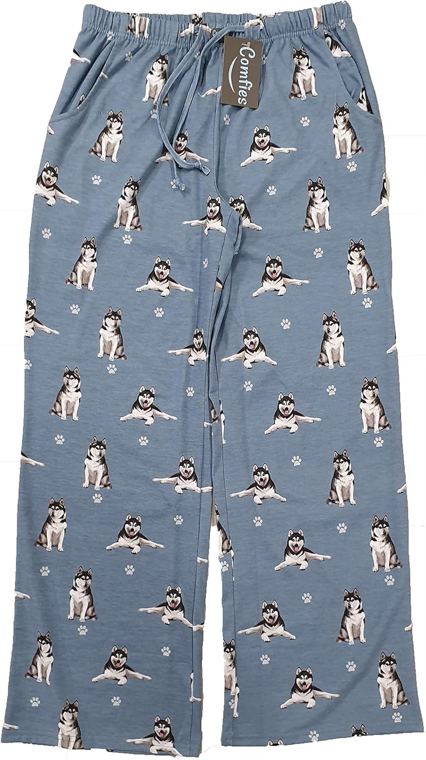 Siberian Husky Dog Lovers Unisex Lightweight Cotton Blend Pajama Bottoms – Super Soft and Comfortable