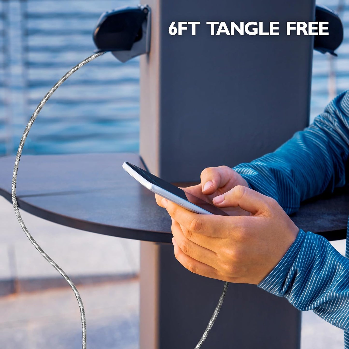 Titanium [Apple MFi Certified] 6FT Fast Charging Tangle Free Heavy Duty USB to Lightning Cable. Includes Sync+Charge & Aluminum Tips for Optimum Connectivity: HI-VIS Silver