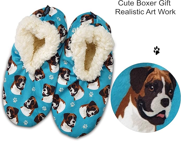 Boxer Super Soft Slippers - One Size Fits Most - Cozy House Slippers - Non Skid Bottom - perfect for Boxer gifts