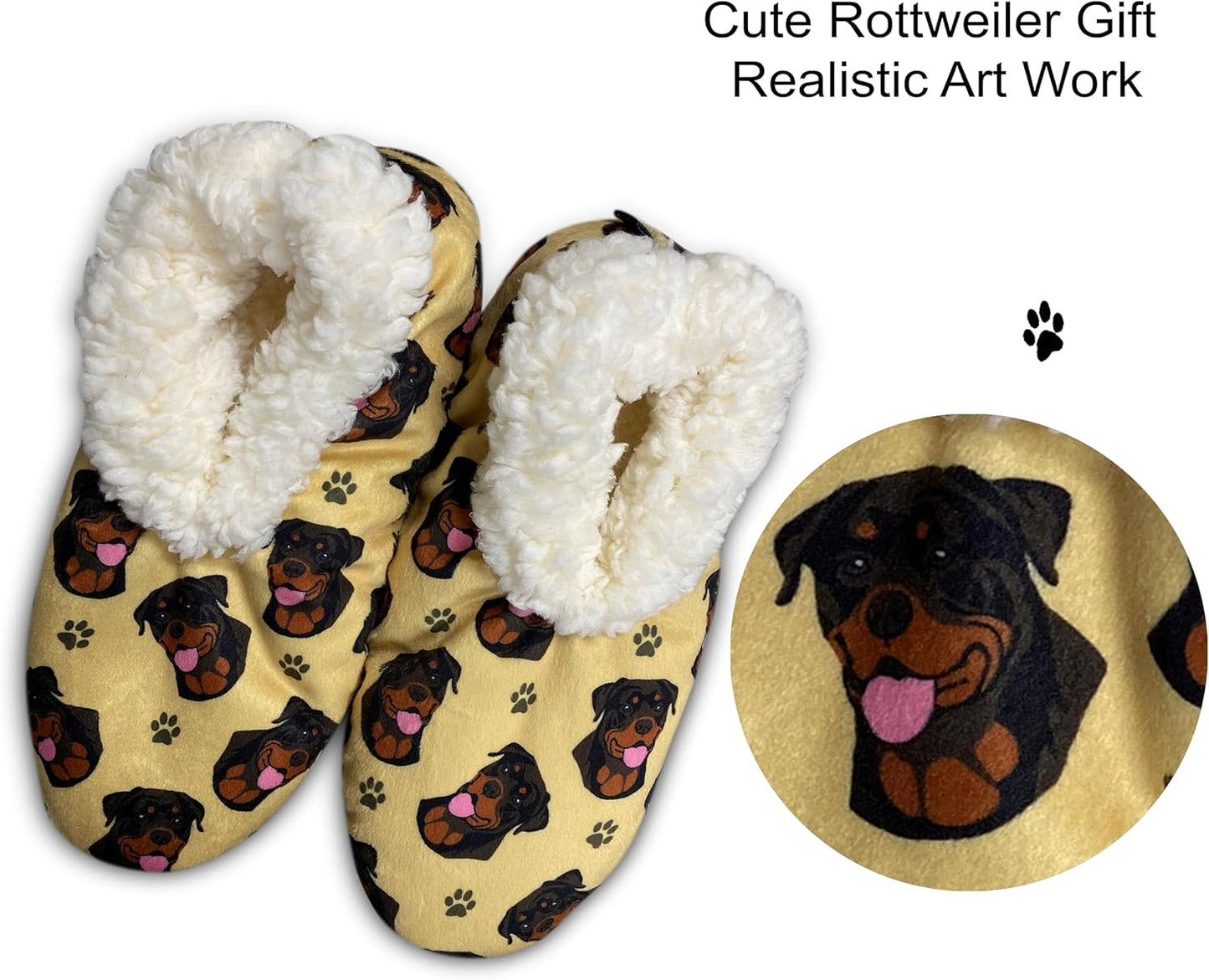 Rottweiler Dog Lovers Super Soft Slippers  - Cozy House Slippers - Non Skid Bottom - One Size Fits Most - Sherpa slipper - Pet Lover Gifts For Men And Women